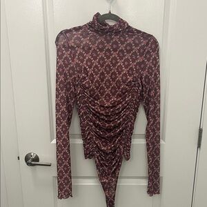 Free People Burgundy Floral Bodysuit